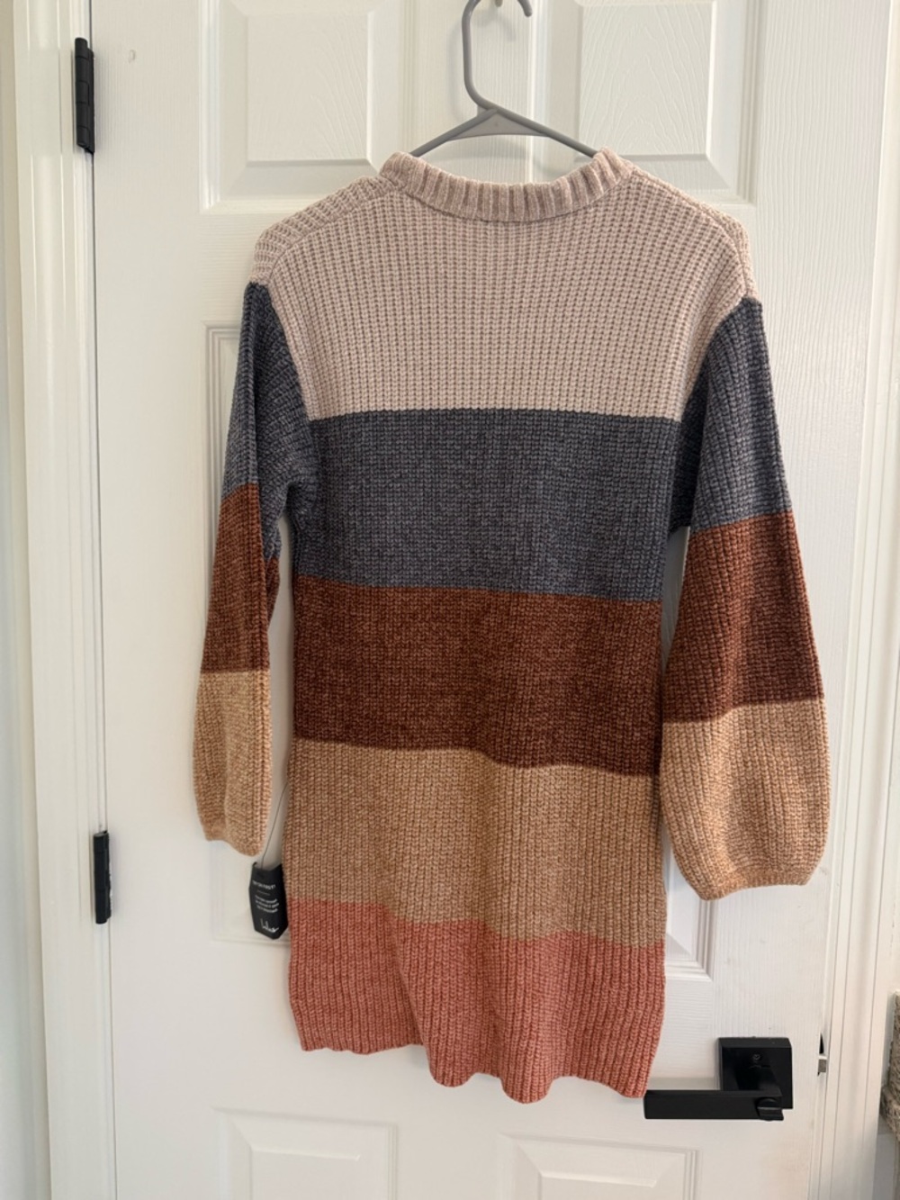 Lulu's Cream, Gray, Brown & Rust Striped Waffle-Knit Crew Sweater (New w/ tags) - Picture 2 of 3